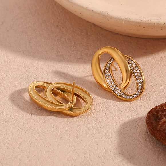 18K Gold Double Loop Earrings*Interlocking Loops Earrings*Statement Earrings*MJ - Picture 3 of 7